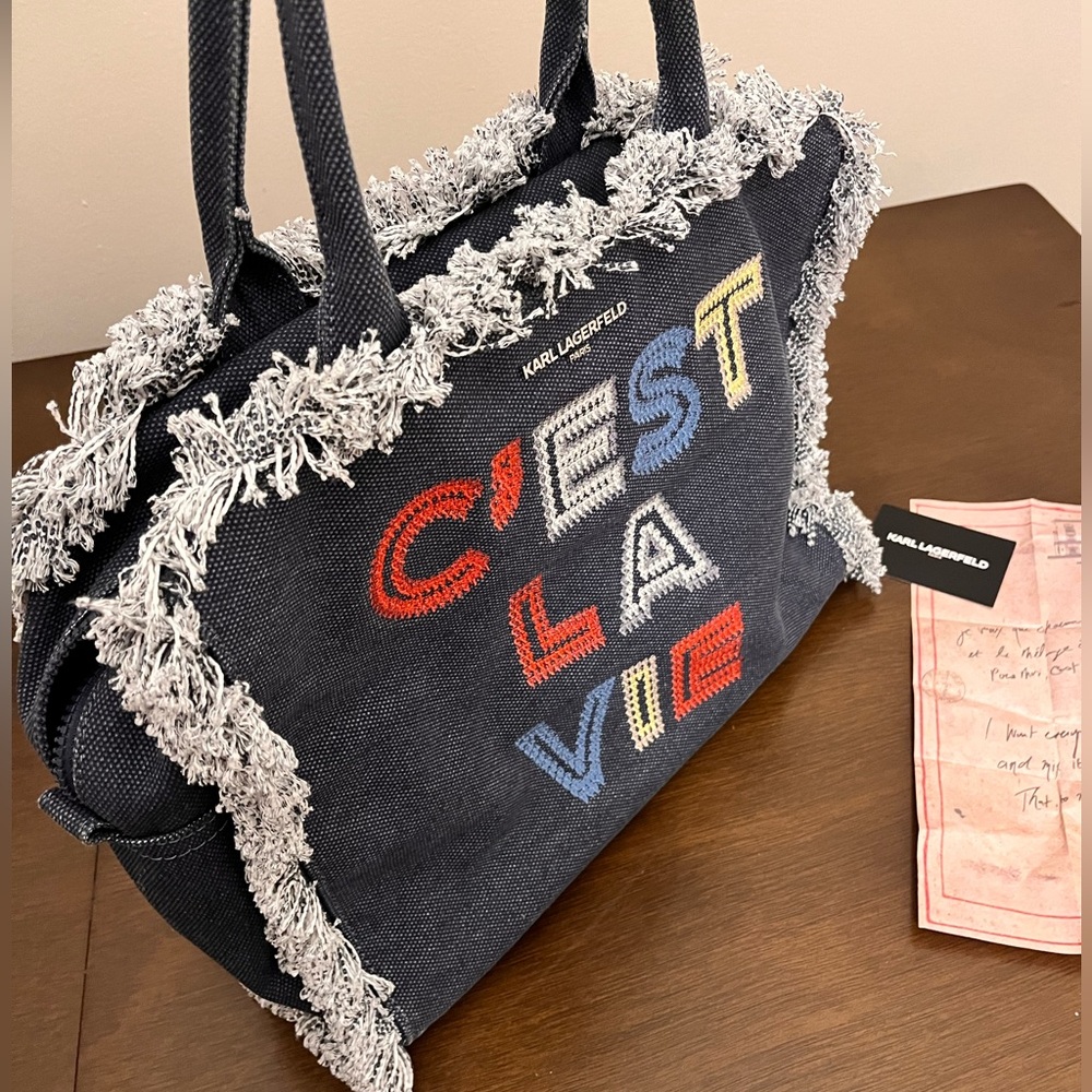 Karl Lagerfeld Paris MARGOT FRINGE ZIP CANVAS TOTE